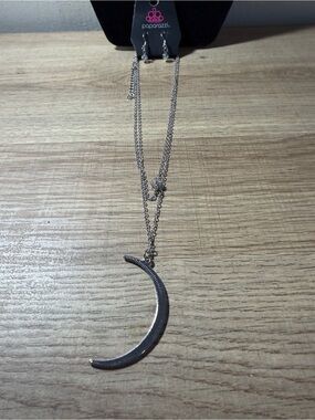 paparazzi Silver Crescent Moon Double Chain Necklace